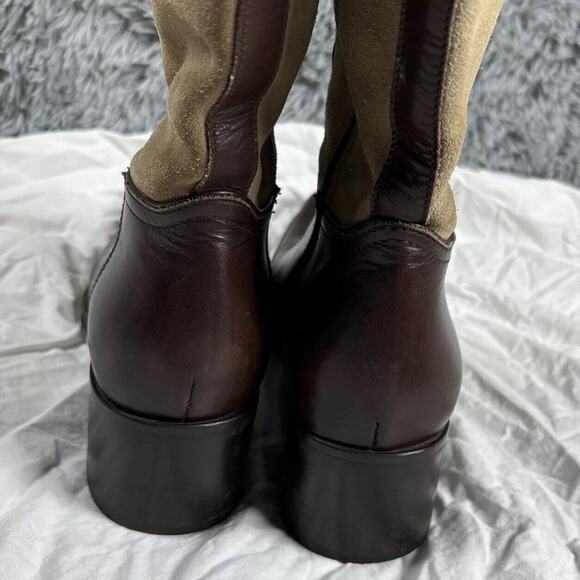 Coach Olivia Riding Boots Tan Suede Brown Leather 6‎ B Stacked Heel - Picture 4 of 16